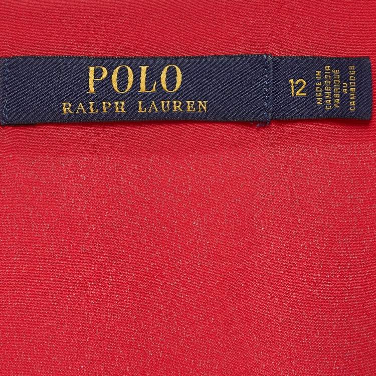 Pre Owned Polo Ralph Lauren Red Chiffon Maxi Wrap Dress L