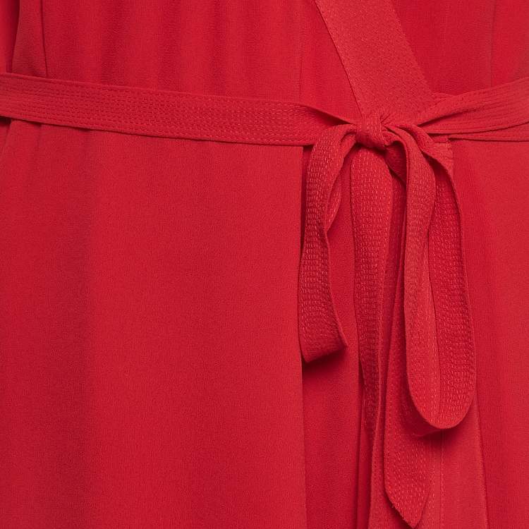 Pre Owned Polo Ralph Lauren Red Chiffon Maxi Wrap Dress L
