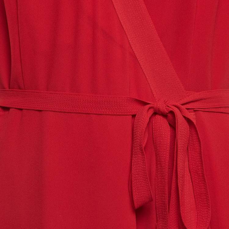 Pre Owned Polo Ralph Lauren Red Chiffon Maxi Wrap Dress L