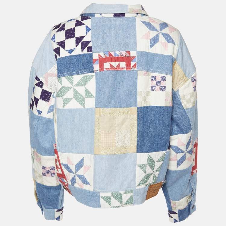 Pre Owned Polo Ralph Lauren Blue Patchwork Denim Trucker Jacket L
