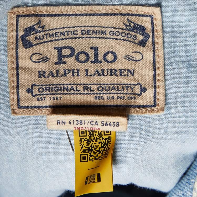Pre Owned Polo Ralph Lauren Blue Patchwork Denim Trucker Jacket L