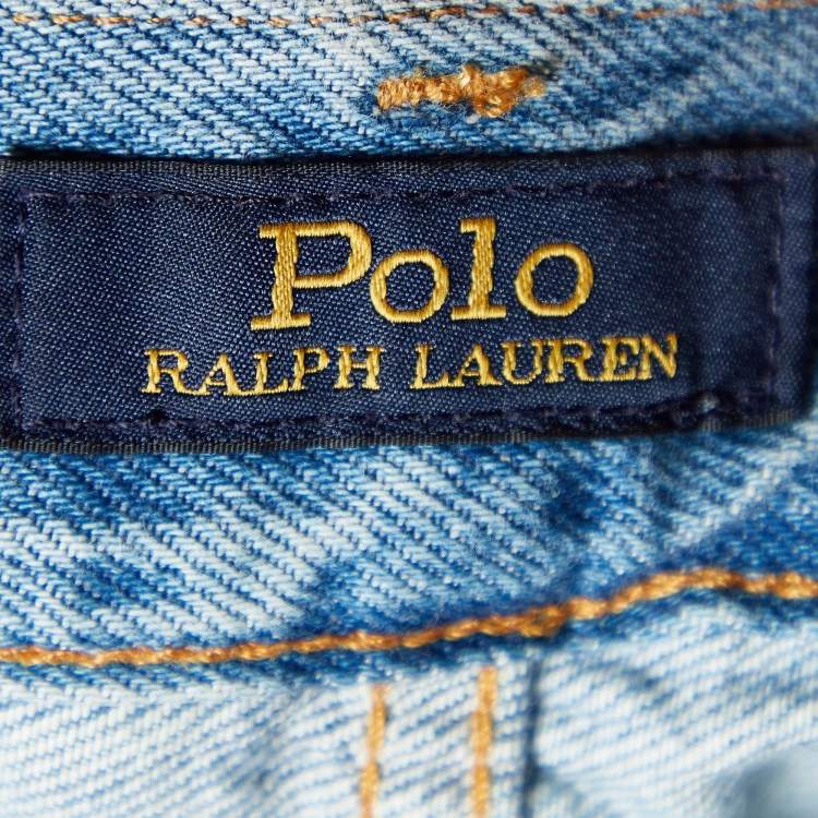 Pre Owned Polo Ralph Lauren Blue Patchwork Denim Avery Boyfriend Jeans S/Waist 32"