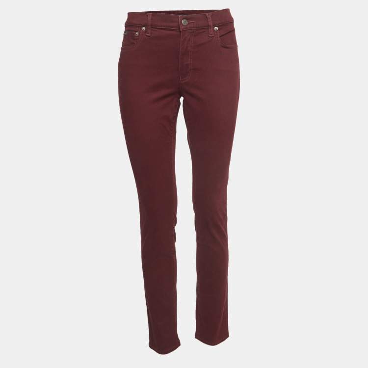 Pre Owned Polo Ralph Lauren Burgundy Cotton Skinny Pants L