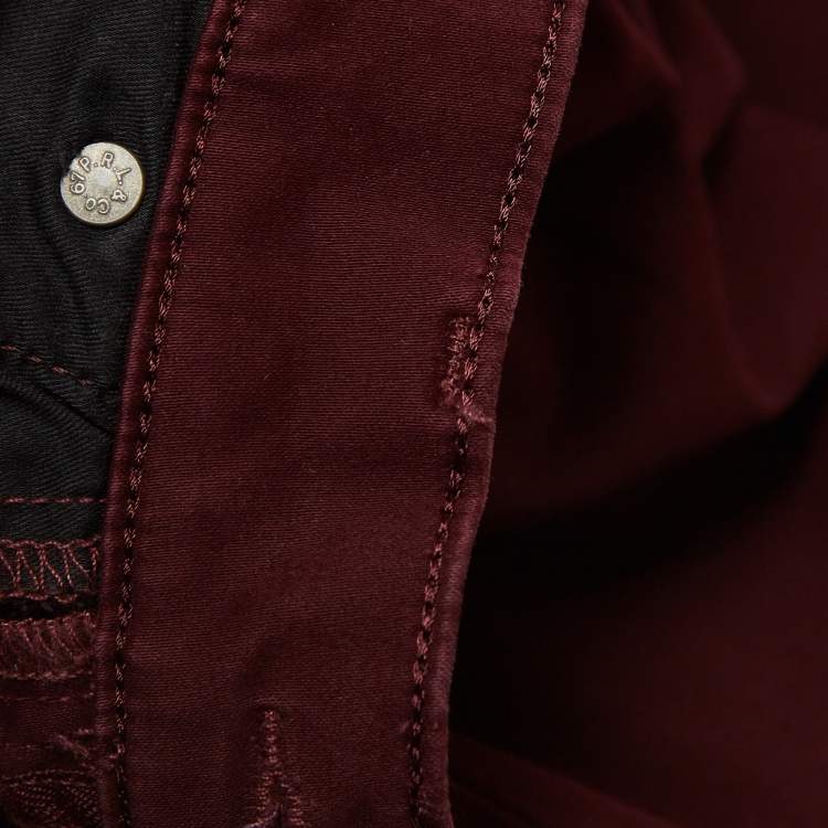 Pre Owned Polo Ralph Lauren Burgundy Cotton Skinny Pants L