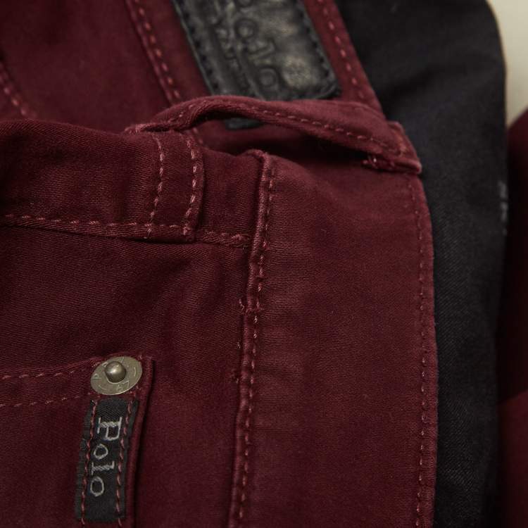 Pre Owned Polo Ralph Lauren Burgundy Cotton Skinny Pants L