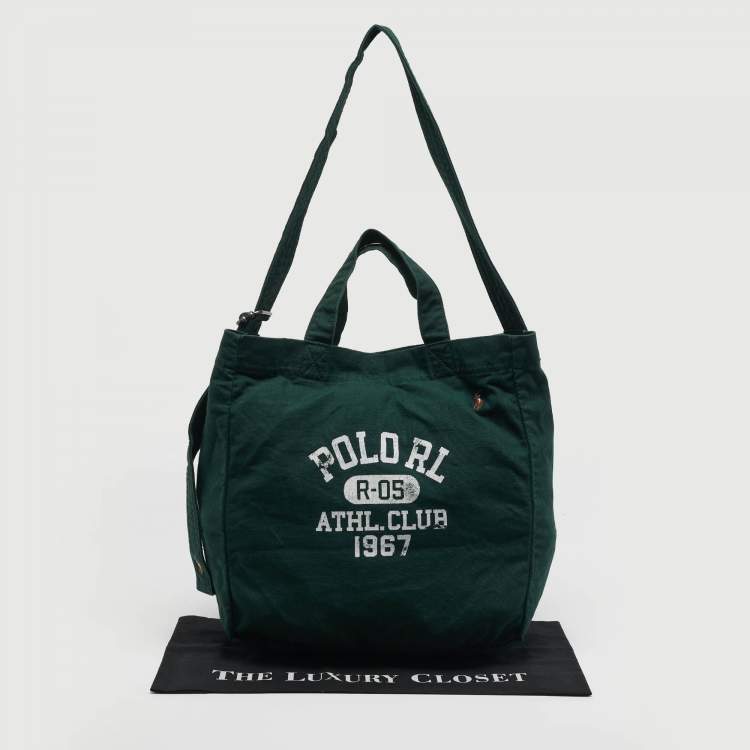 Pre Owned Polo Ralph Lauren Green Canvas Logo Print Tote