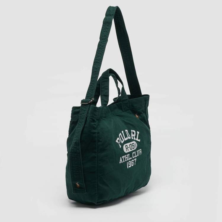 Pre Owned Polo Ralph Lauren Green Canvas Logo Print Tote