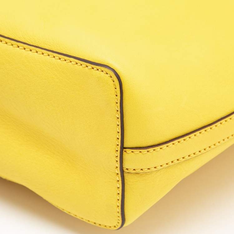 Pre Owned Polo Ralph Lauren Yellow Leather Drawstring Bucket Bag