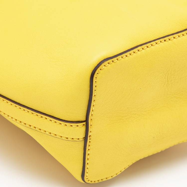 Pre Owned Polo Ralph Lauren Yellow Leather Drawstring Bucket Bag