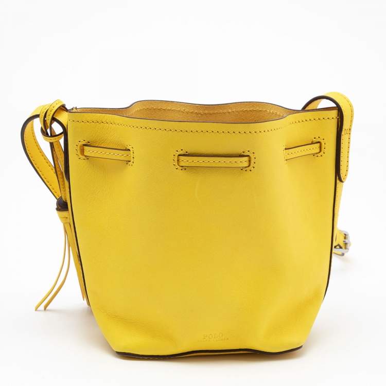 Pre Owned Polo Ralph Lauren Yellow Leather Drawstring Bucket Bag