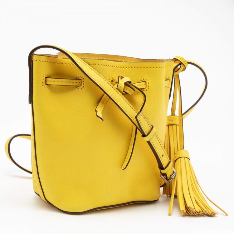 Pre Owned Polo Ralph Lauren Yellow Leather Drawstring Bucket Bag