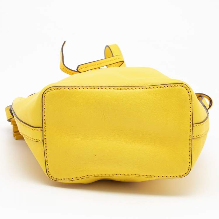 Pre Owned Polo Ralph Lauren Yellow Leather Drawstring Bucket Bag