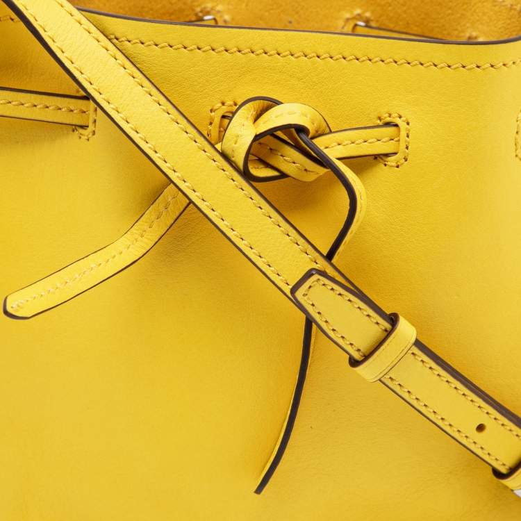 Pre Owned Polo Ralph Lauren Yellow Leather Drawstring Bucket Bag