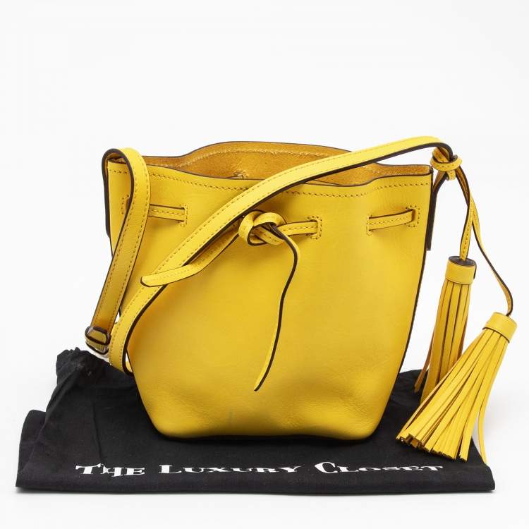 Pre Owned Polo Ralph Lauren Yellow Leather Drawstring Bucket Bag
