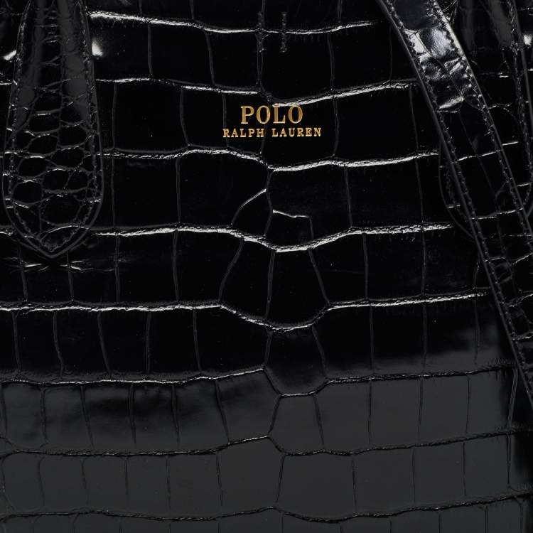 Pre Owned Polo Ralph Lauren Black Croc Embossed Leather Open Tote