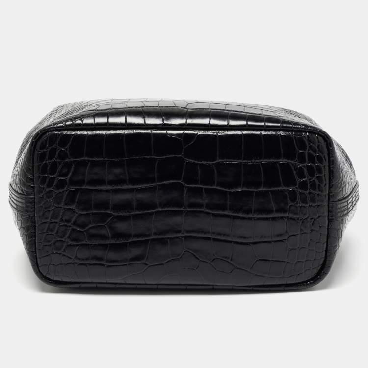 Pre Owned Polo Ralph Lauren Black Croc Embossed Leather Open Tote