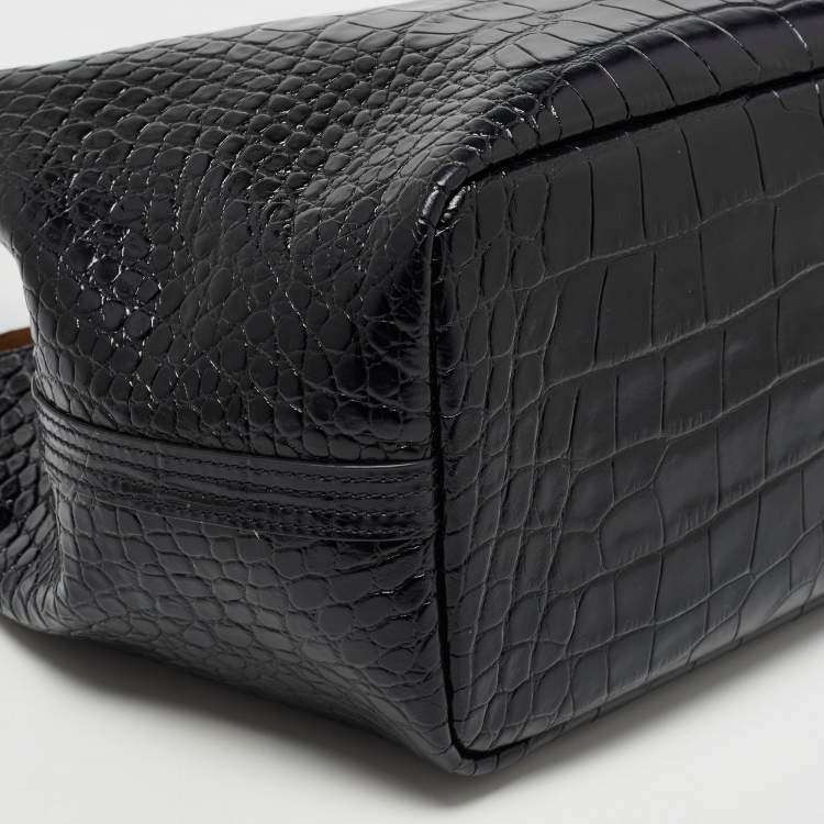 Pre Owned Polo Ralph Lauren Black Croc Embossed Leather Open Tote