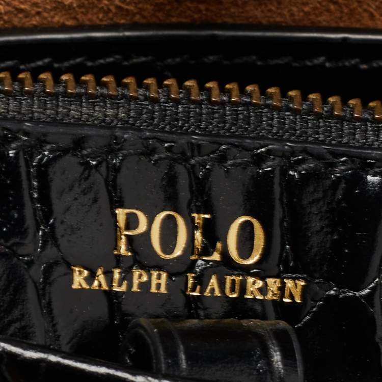 Pre Owned Polo Ralph Lauren Black Croc Embossed Leather Open Tote