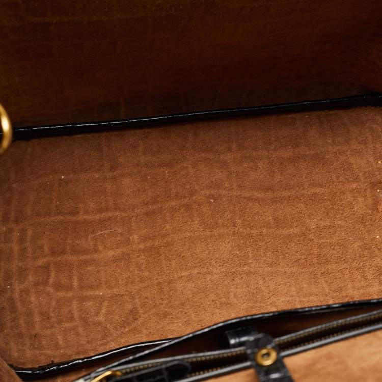 Pre Owned Polo Ralph Lauren Black Croc Embossed Leather Open Tote