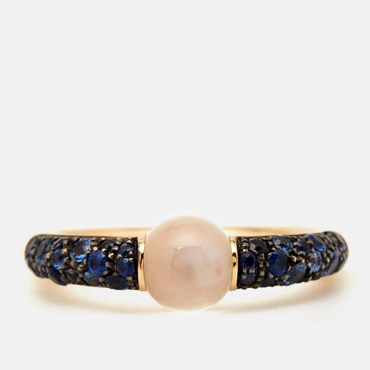 Pre Owned Pomellato M'ama Non M'ama Moonstone Sapphire 18k Rose Gold Ring Size 52