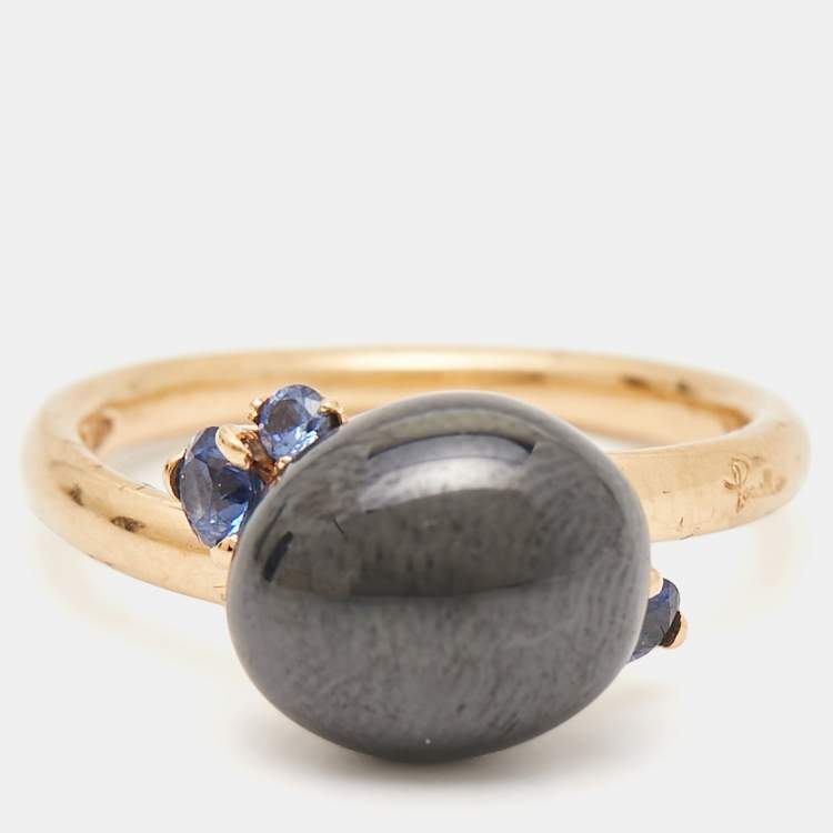 Pre Owned Pomellato Capri Ceramic Blue Sapphire 18K Rose Gold Ring Size 53