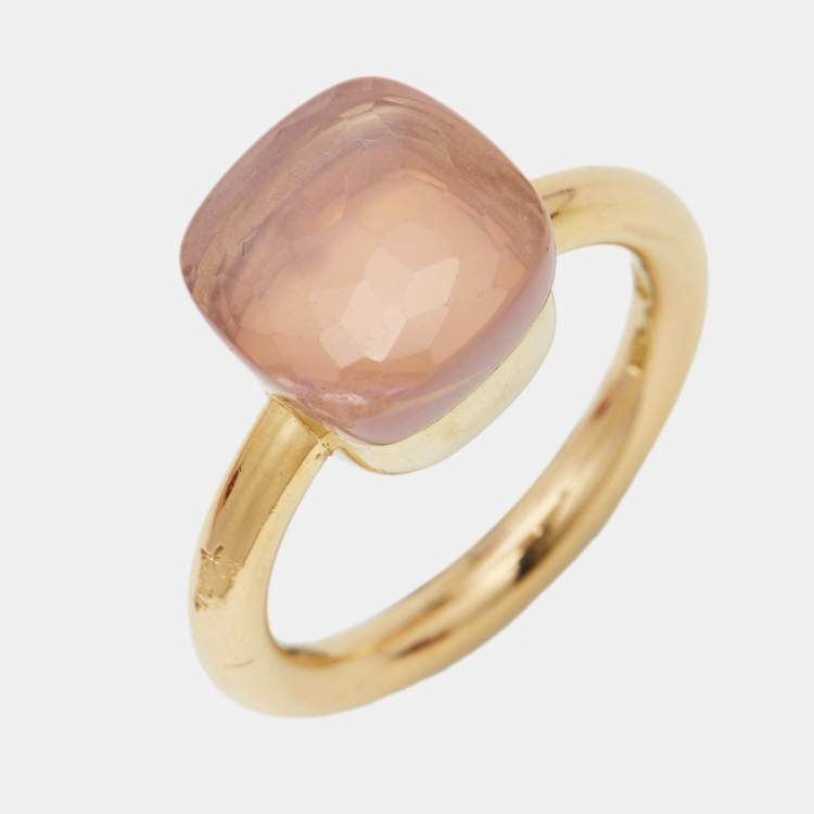 Pre Owned Pomellato Nudo Pink Quartz 18k Rose Gold Ring Size 51