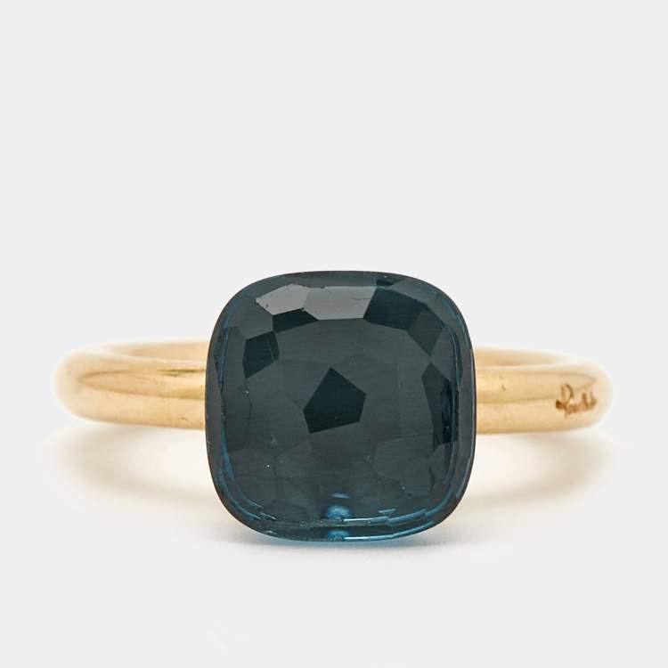Pre Owned Pomellato Nudo Petit Blue Topaz 18k Yellow Gold Ring Size 52