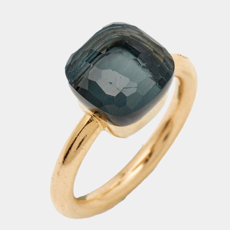 Pre Owned Pomellato Nudo Petit Blue Topaz 18k Yellow Gold Ring Size 52