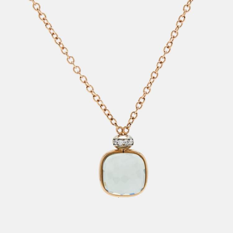 Pre Owned Pomellato Nudo Classic Prasiolite Diamonds 18k Two Tone Gold Necklace