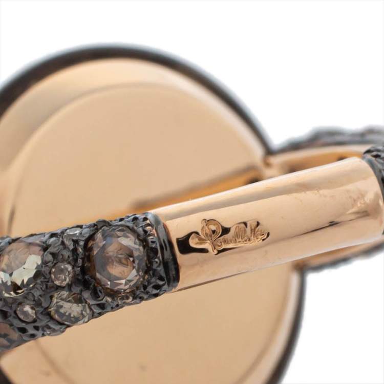 Pre Owned Pomellato Smoky Quartz & Diamond 18K Rose Gold Tango Ring Size 50.5