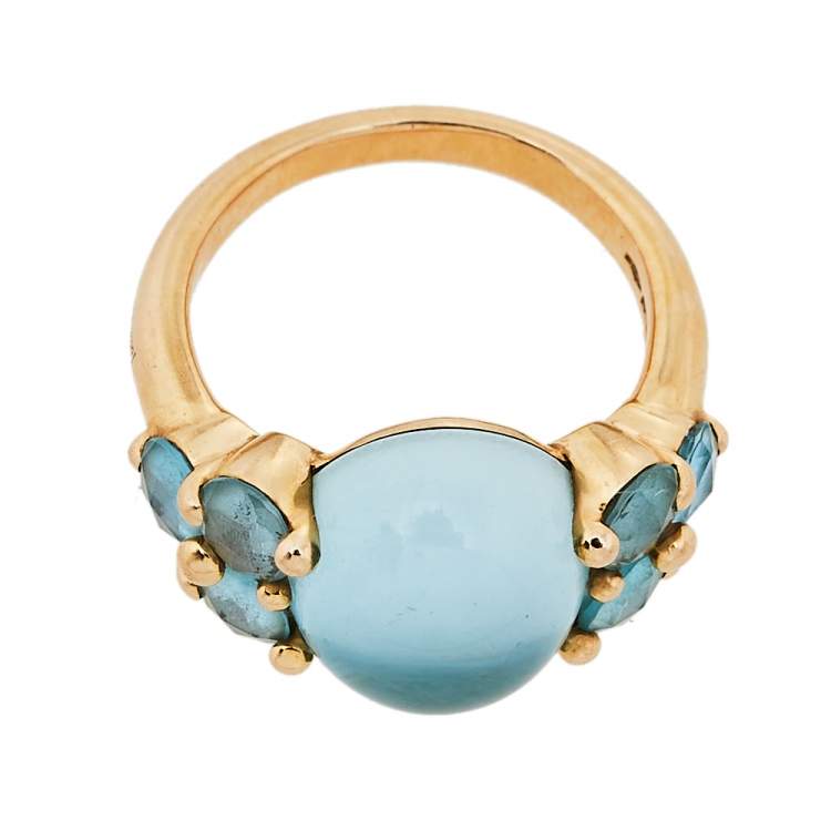 Pre Owned Pomellato Luna Blue Topaz 18K Rose Gold Cocktail Ring Size 54