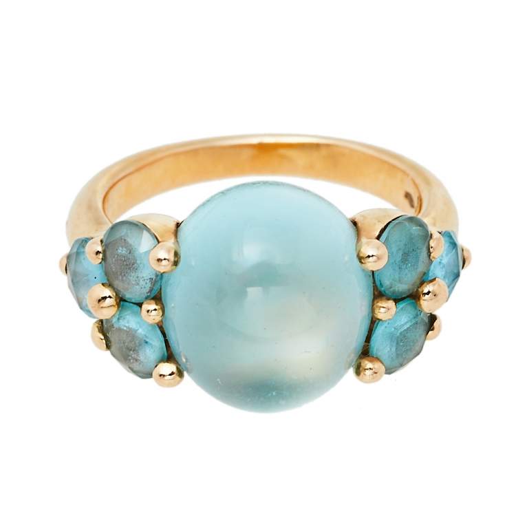 Pre Owned Pomellato Luna Blue Topaz 18K Rose Gold Cocktail Ring Size 54