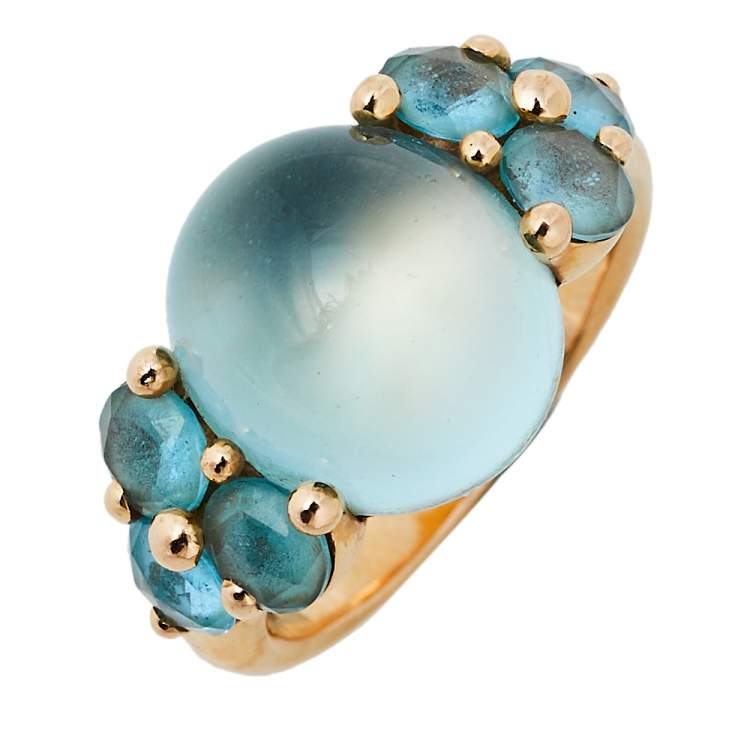 Pre Owned Pomellato Luna Blue Topaz 18K Rose Gold Cocktail Ring Size 54