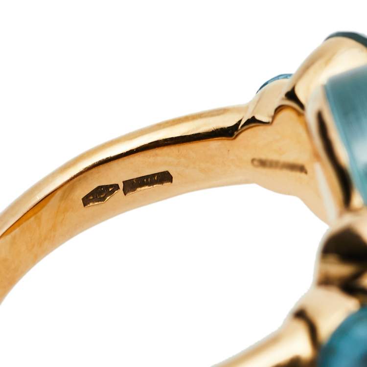 Pre Owned Pomellato Luna Blue Topaz 18K Rose Gold Cocktail Ring Size 54