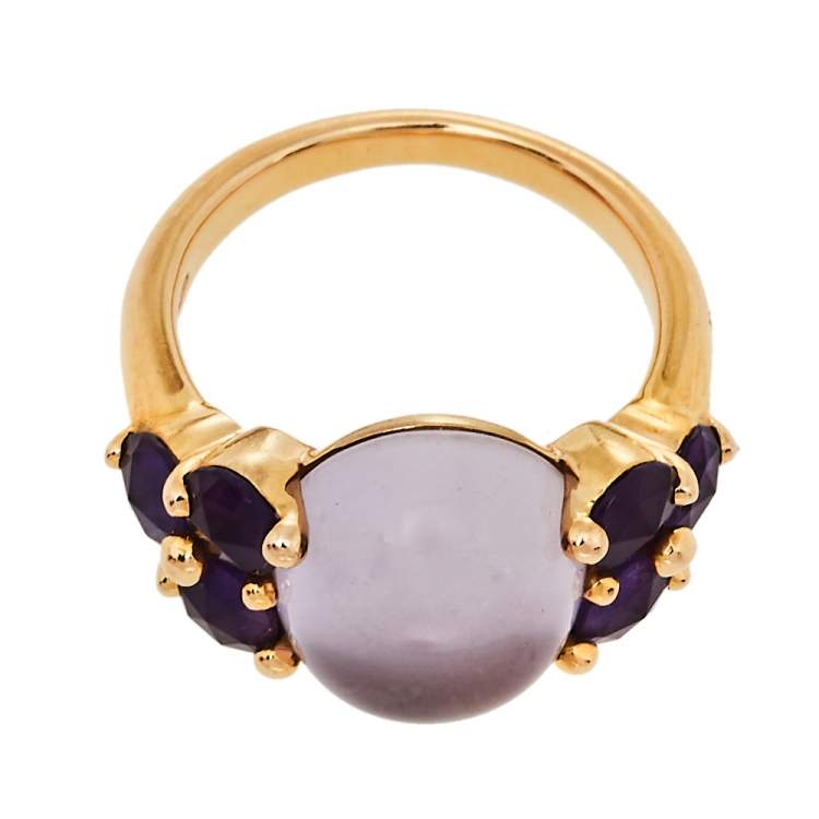 Pre Owned Pomellato Luna  Amethyst 18K Rose Gold Ring Size 54