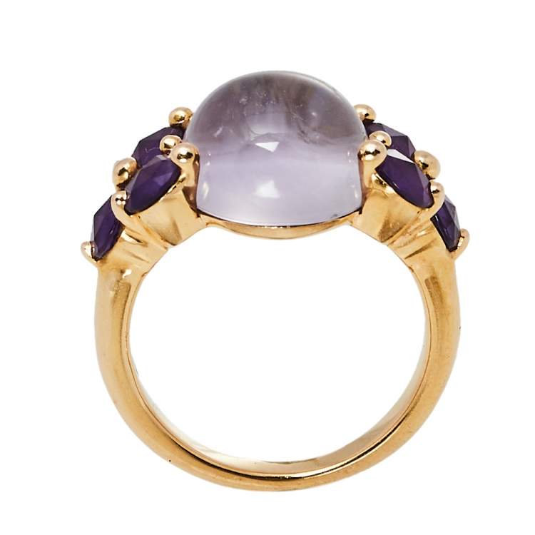 Pre Owned Pomellato Luna  Amethyst 18K Rose Gold Ring Size 54