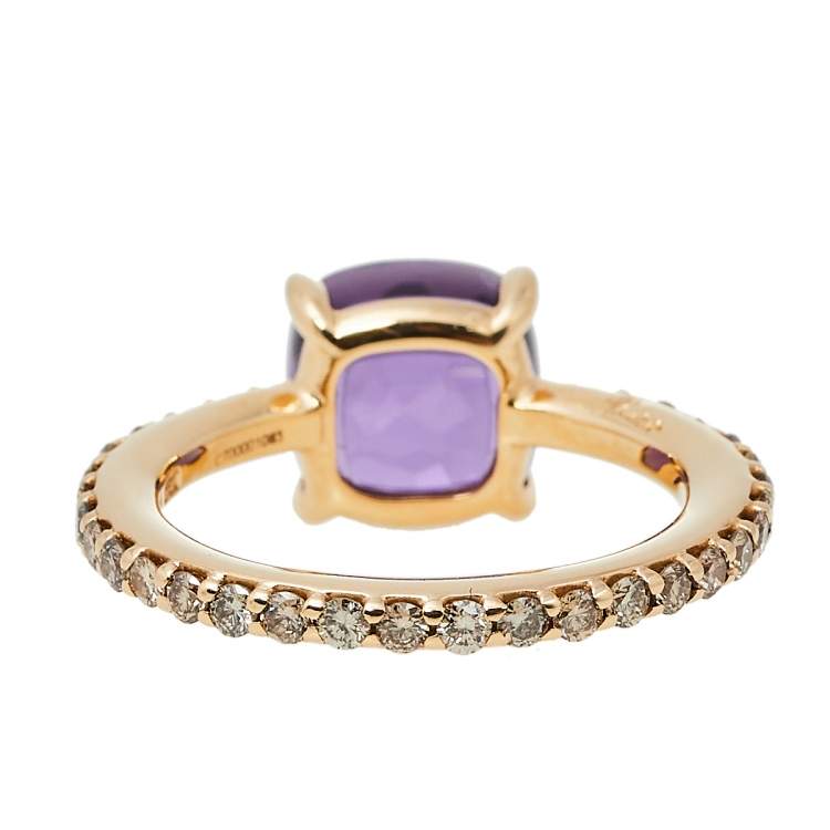 Pre Owned Pomellato Amethyst Pave Cognac Diamond 18K Rose Gold Ring Size 56