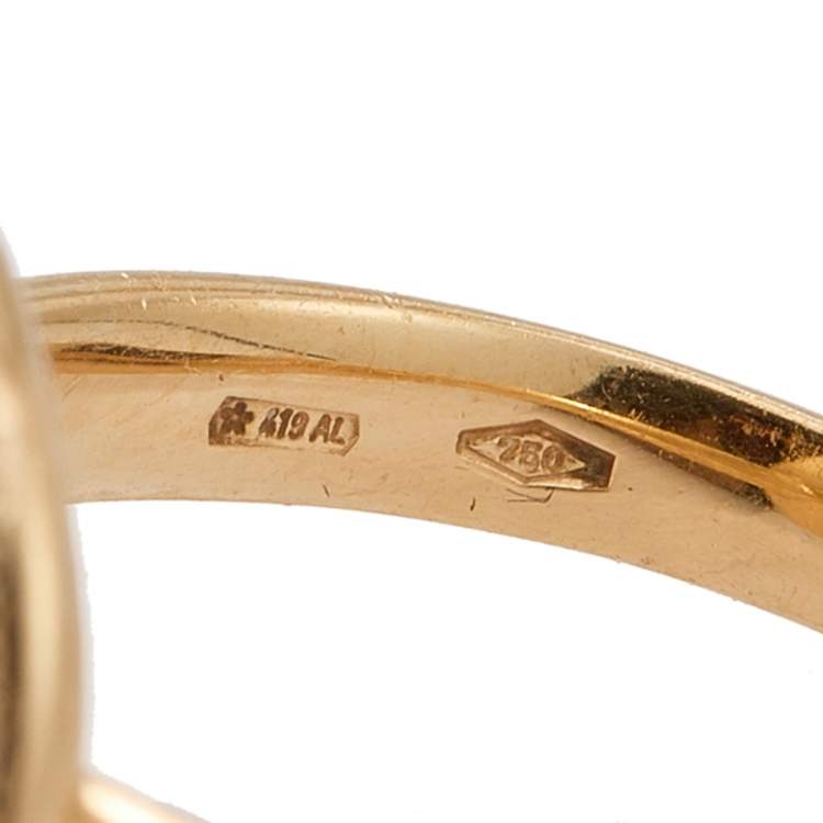 Pre Owned Pomellato Sabbia Brown Diamond 18k Yellow Gold Cocktail Ring Size 50