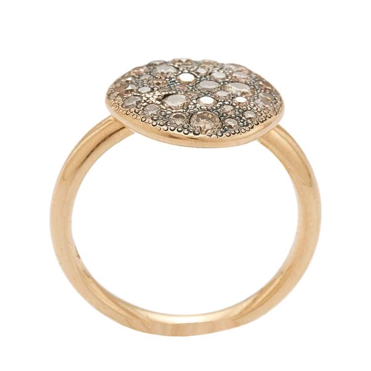 Pre Owned Pomellato Sabbia Brown Diamond 18k Yellow Gold Cocktail Ring Size 50