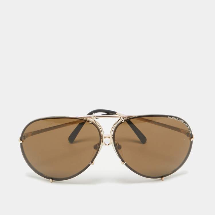 Pre Owned Porsche Design Gold Tone/Brown P'8478 Aviator Sunglasses