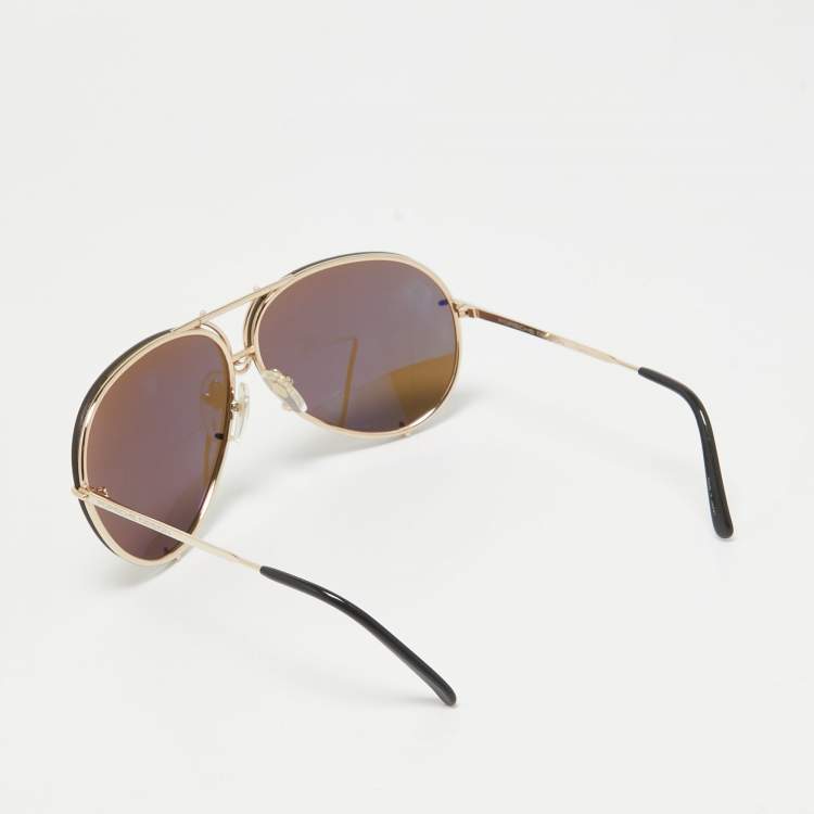 Pre Owned Porsche Design Gold Tone/Brown P'8478 Aviator Sunglasses