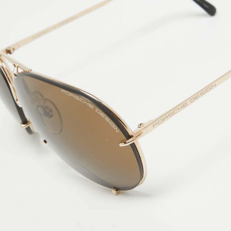 Pre Owned Porsche Design Gold Tone/Brown P'8478 Aviator Sunglasses