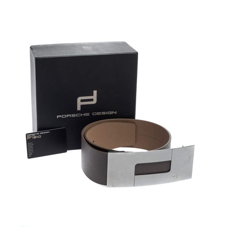 Pre Owned Porsche Design Pale Mauve Grain Leather Silver Logo Waist Belt 95CM