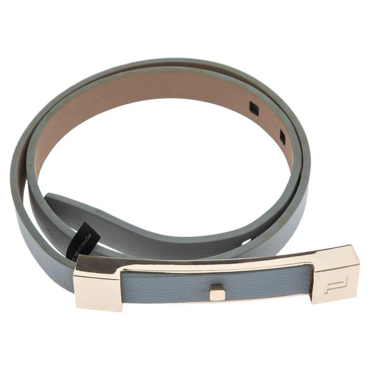Pre Owned Porsche Design Blue Leather Cut Out Metal Belt 95CM
