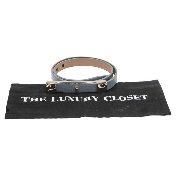 Pre Owned Porsche Design Blue Leather Cut Out Metal Belt 95CM