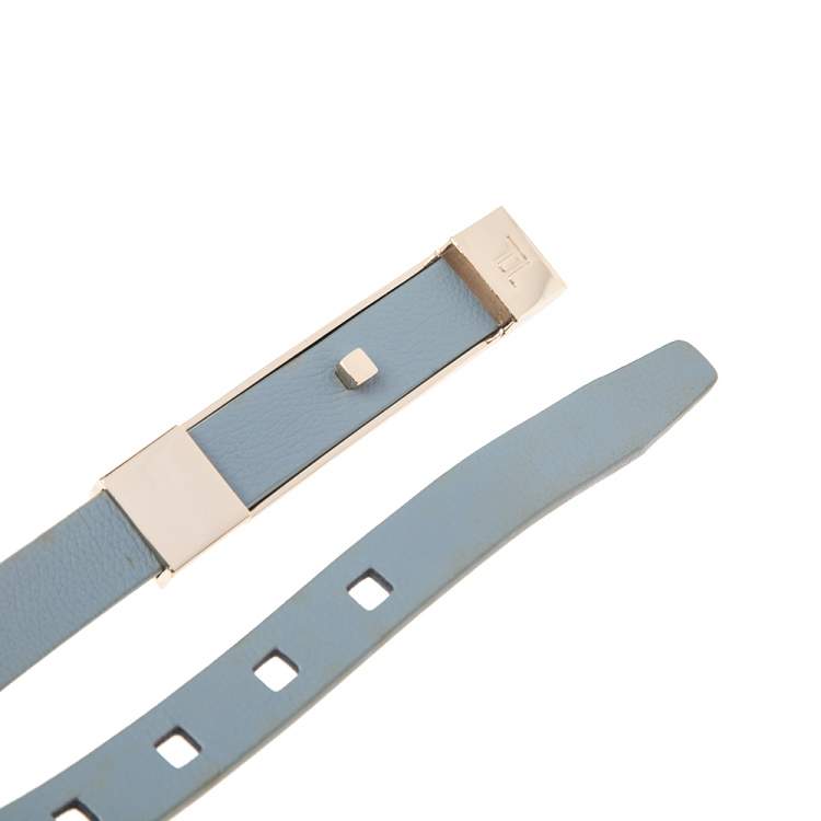 Pre Owned Porsche Design Blue Leather Cut Out Metal Belt 95CM