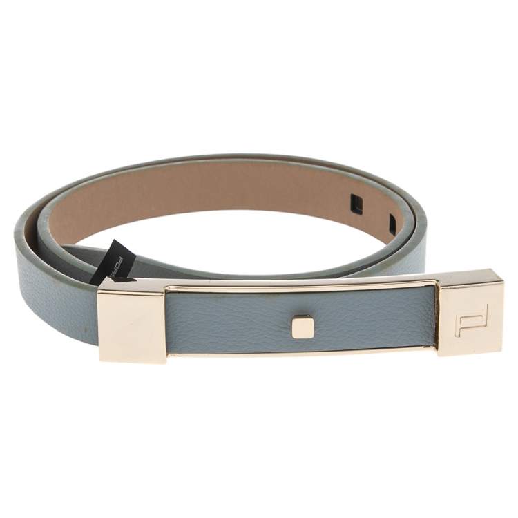Pre Owned Porsche Design Blue Leather Cut Out Metal Belt 95CM