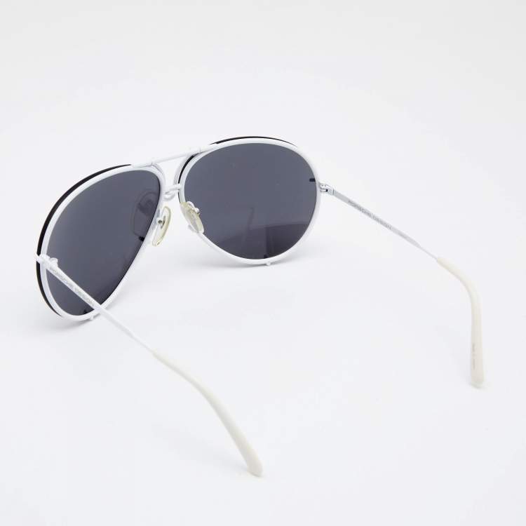 Pre Owned Porsche Design White/ Silver Mirrored P'8478 Aviator Sunglasses