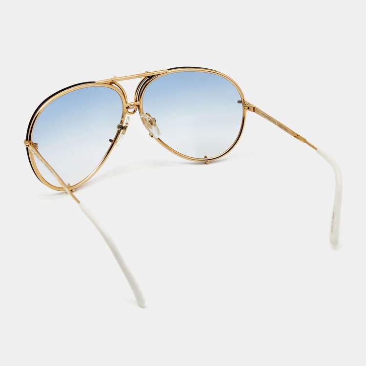 Pre Owned Porsche Design Gold Tone/Blue Gradient P'8478 Aviator Sunglasses