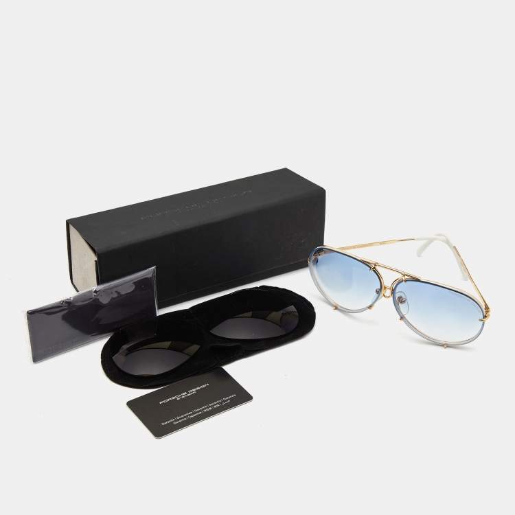 Pre Owned Porsche Design Gold Tone/Blue Gradient P'8478 Aviator Sunglasses